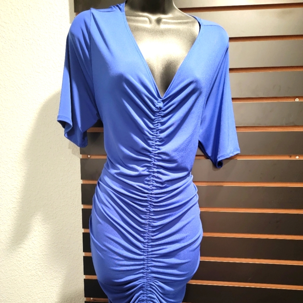 Blue Ruched dress long